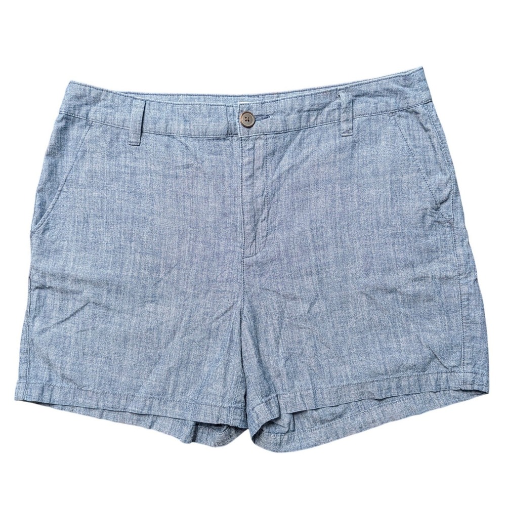 A New Day Blue Chambray Cotton Shorts Womens Size 12 Mid Rise Casual Summer